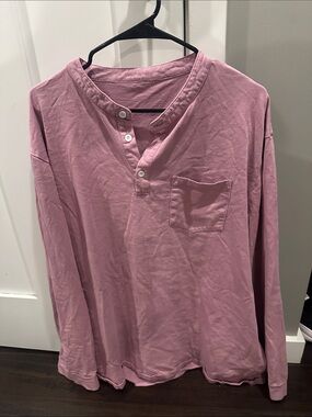 Relaxed Fit Long-Sleeve Henley Pocket Tee - Dusty Rose